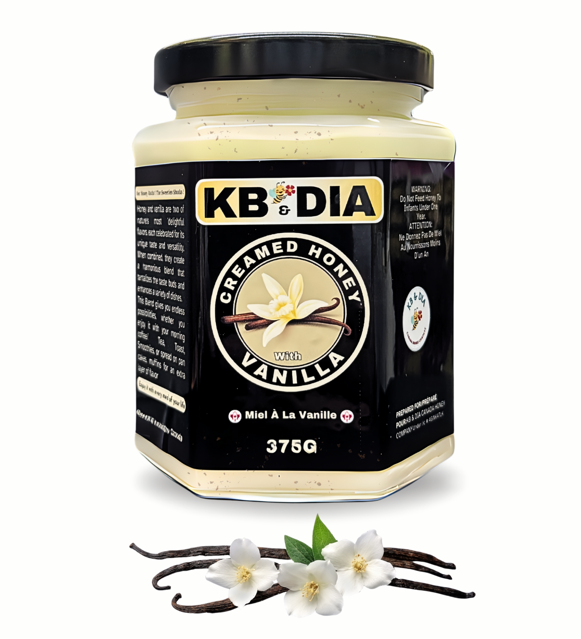 Vanilla Honey | 100% Canadian Pure Natural Raw Creamed Honey with Real Vanilla Beans | 375G