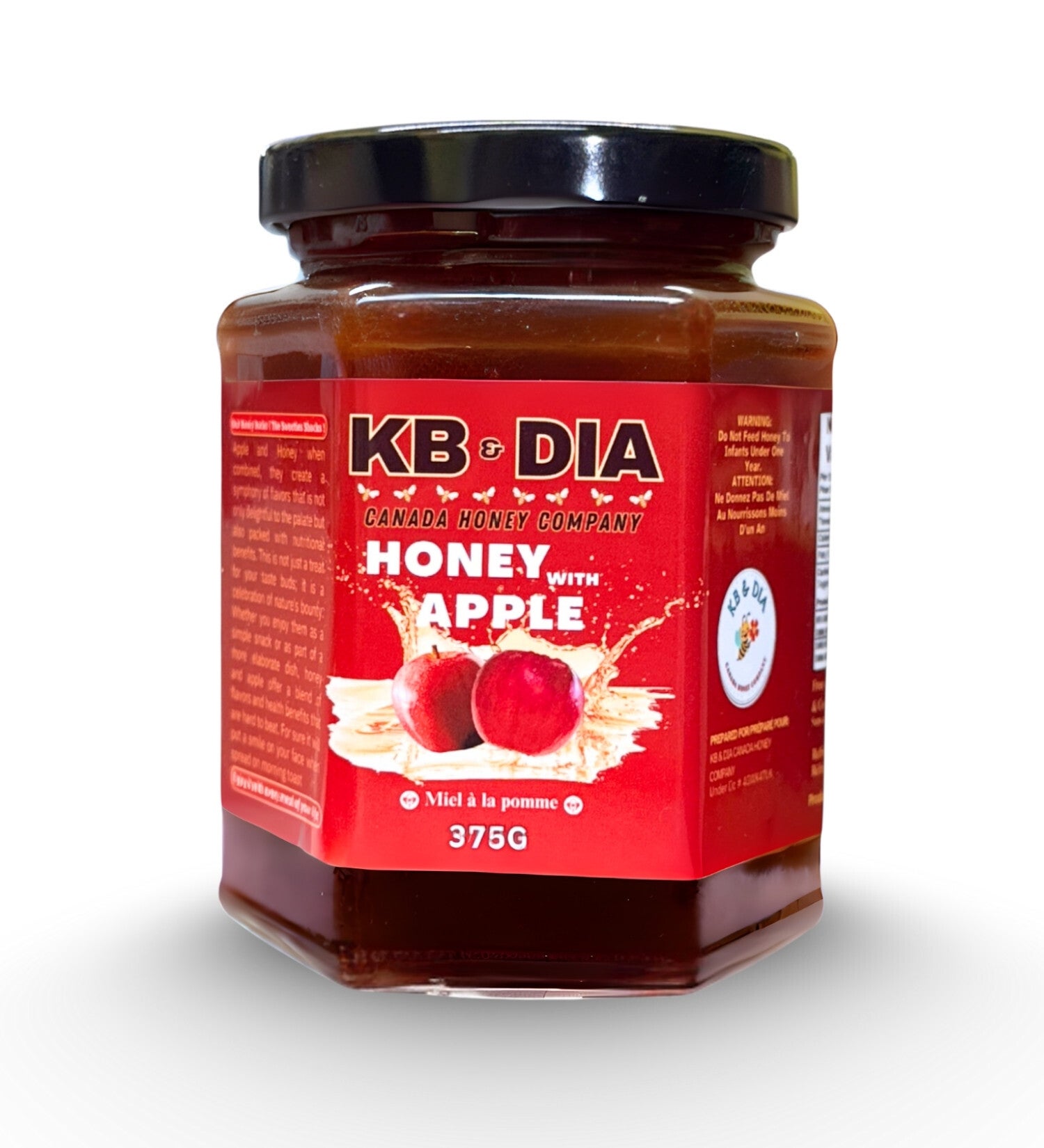 Apple Honey | 100% Canadian Pure Natural Raw Liquid Honey with Real Apple | 375G