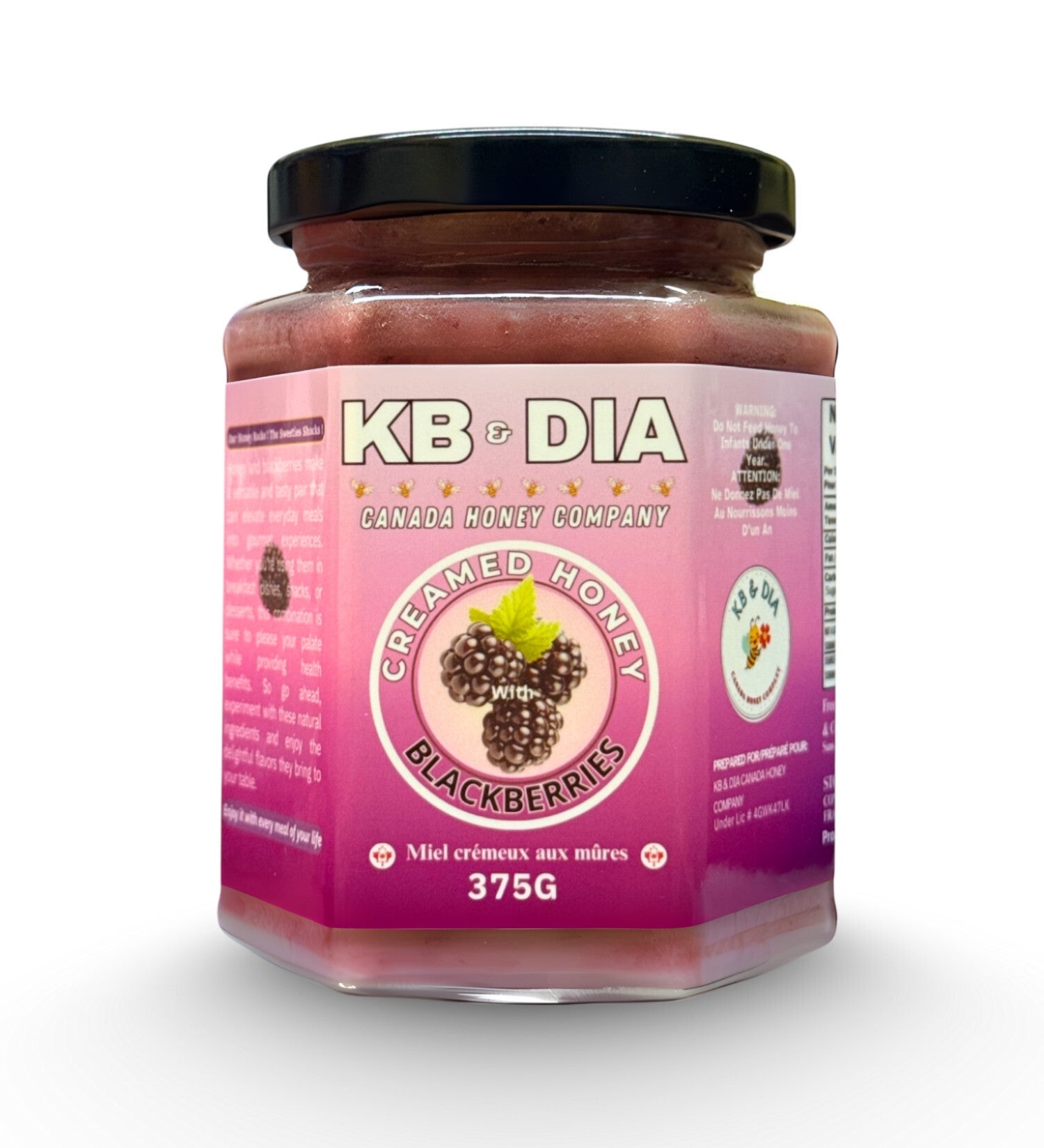 Blackberries Honey | 100% Canadian Pure Natural Raw Creamed Honey with Real Blackberries | 375G