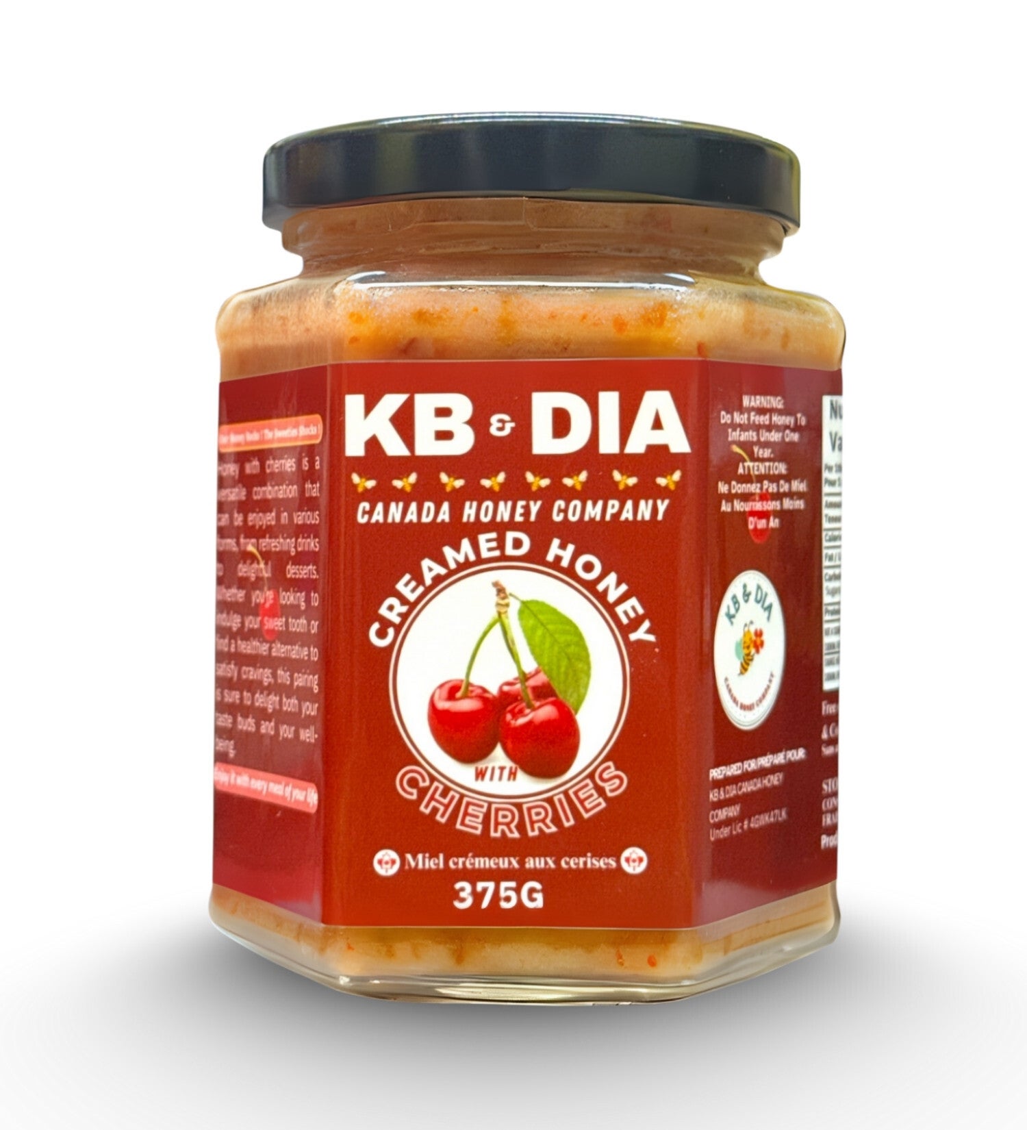 Cherries Honey | 100% Canadian Pure Natural Raw Creamed Honey with Real Cherries | 375G