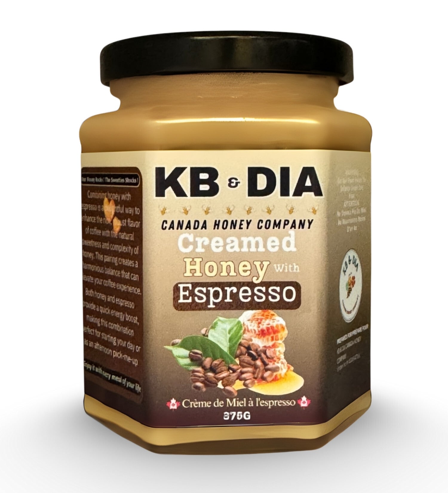 Espresso Honey | 100% Canadian Pure Natural Raw Creamed Honey with Real Espresso Coffee | 375G