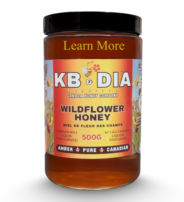 KB & DIA Canadian Wildflower Honey - 100% Pure, Natural and Canadian Dark Amber Honey, Local Golden Honey