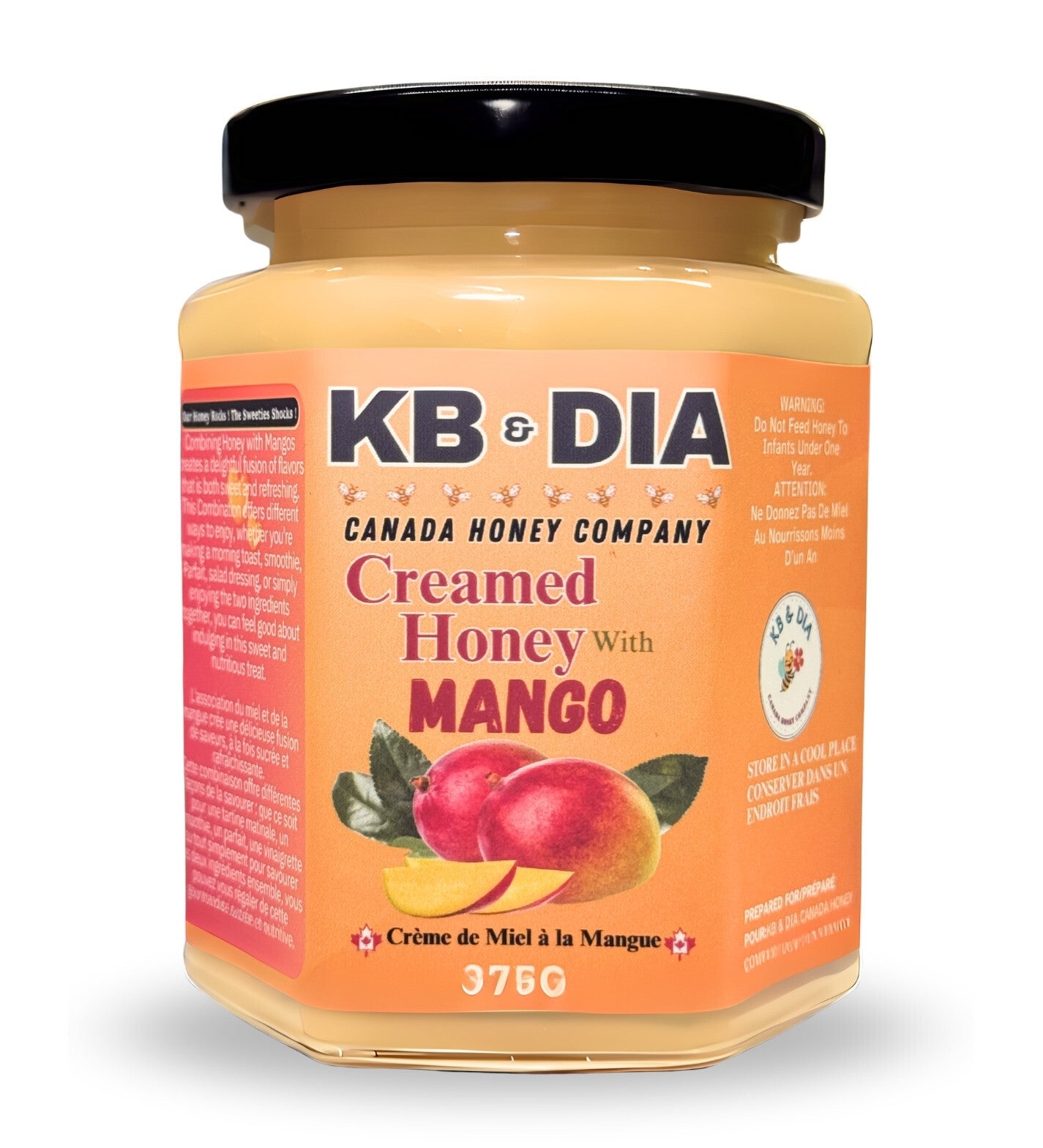 Mangos Honey | 100% Canadian Pure Natural Raw Creamed Honey with Real Mangos | 375G