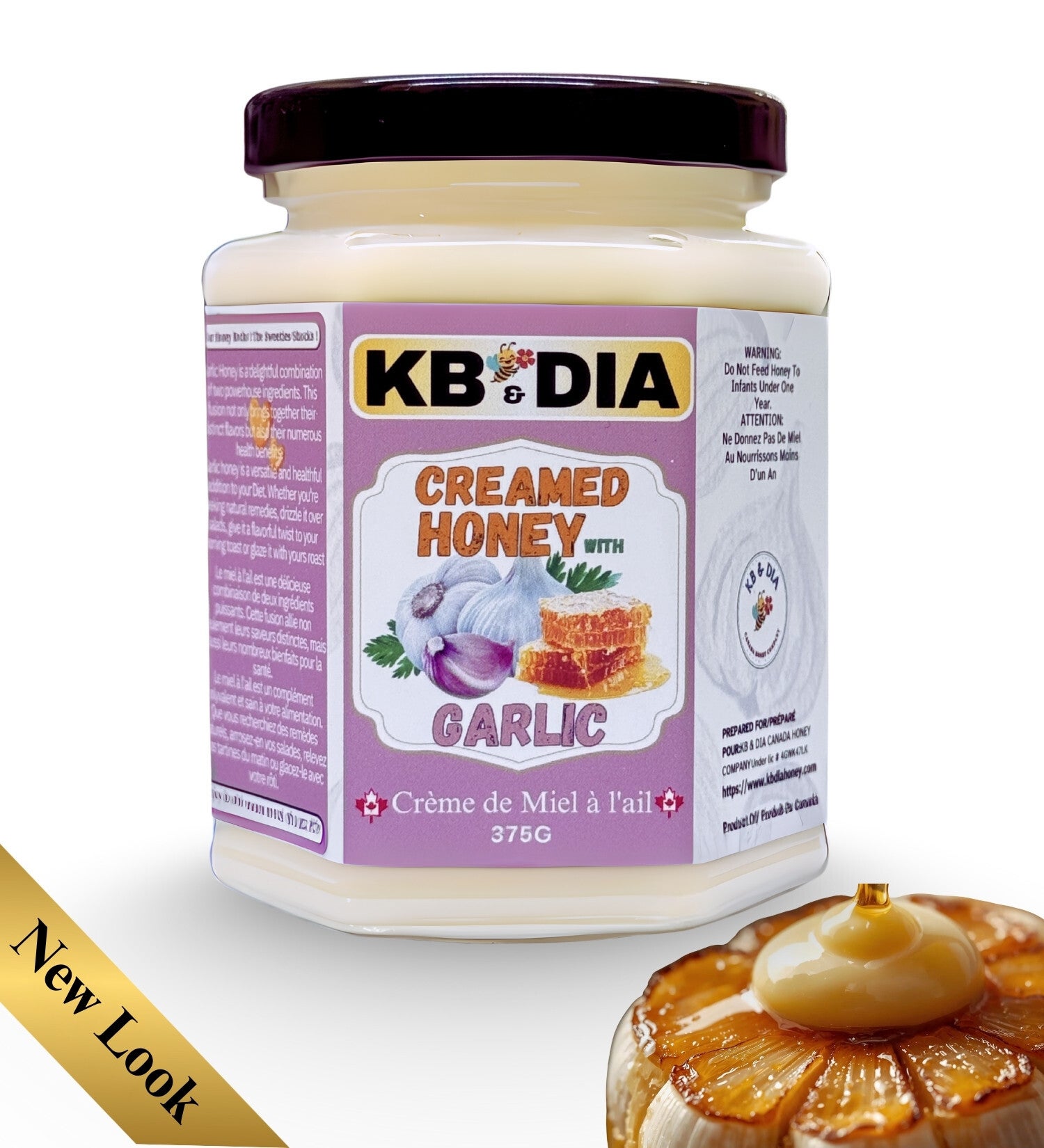 Garlic Honey | 100% Canadian Pure Natural Raw Creamed Honey with Roasted Garlic 375G
