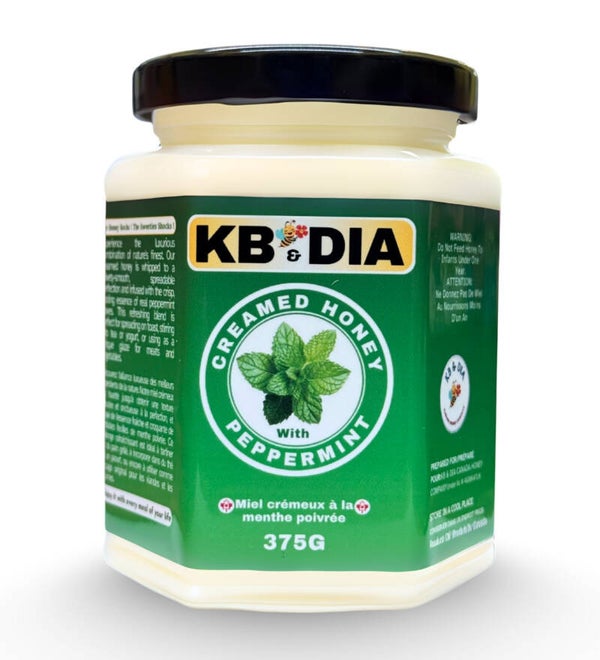 Peppermint Honey | Raw Creamed Honey With Peppermint | 100% Pure Natural Canadian Unpasteurized Whipped Honey Spread | 375G