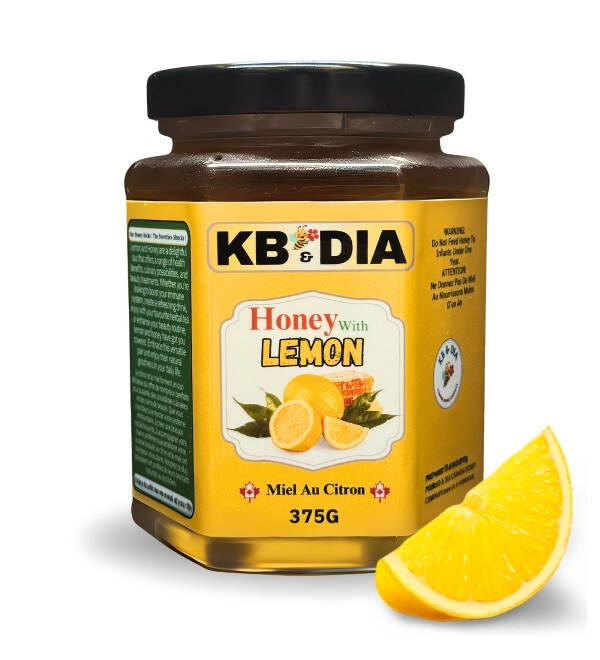 Lemon Honey | Raw Unprocessed Canadian Liquid Honey with Real Lemon | 375G