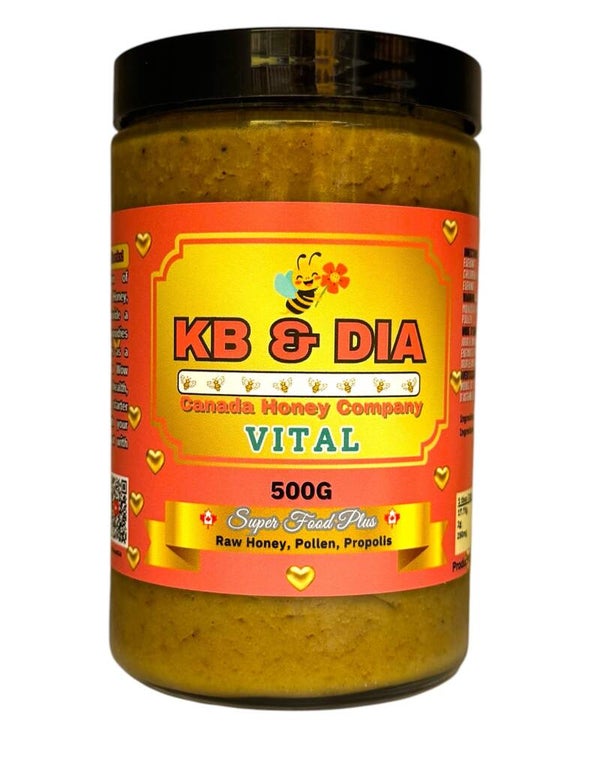 KB & DIA Superfood Plus Honey, Vital for Everyday Wellness - Raw Honey with Bee Pollen and Bee Propolis 500g (17.637oz)