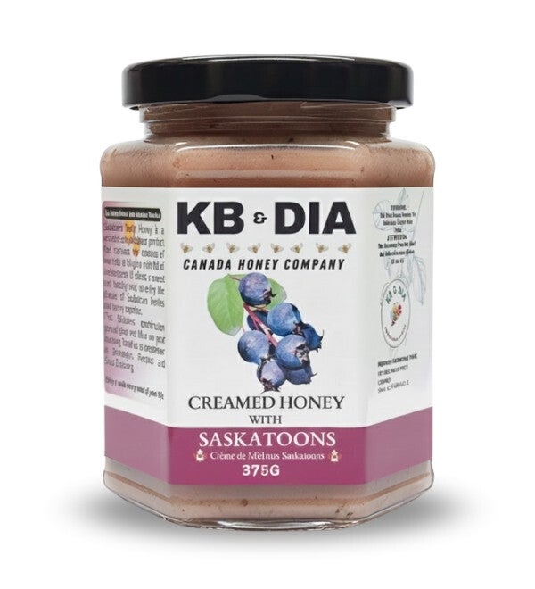 Saskatoon Berries Honey | 100% Canadian Pure Natural Raw Creamed Honey with Real Saskatoon Berries | 375G