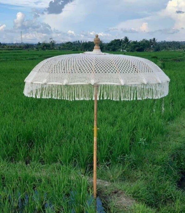 Parasol Bali macramé met franjes