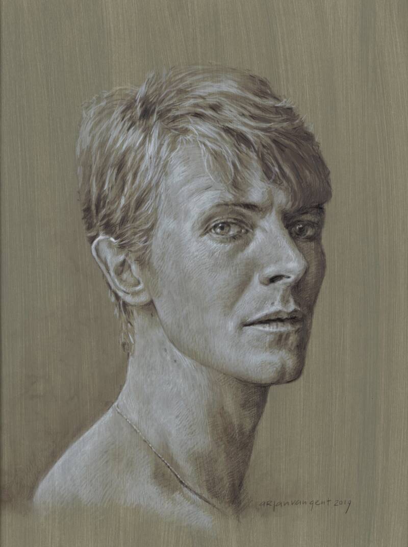 David Bowie door Arjan van Gent, ArtGraf op museumkarton, 2019