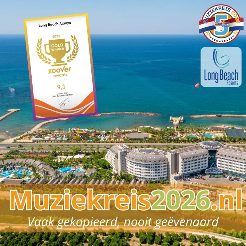 Long Beach Alanya - Gold Winner Zoover Award 2025 met een fantastische 9,1 is hét huis van de Thema Travel Muziekreis