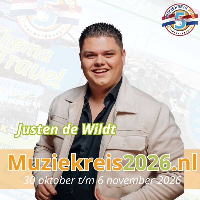 Justen de Wildt  Line-Up Muziekreis 2026 Long Beach Resort de Jubileum Editie