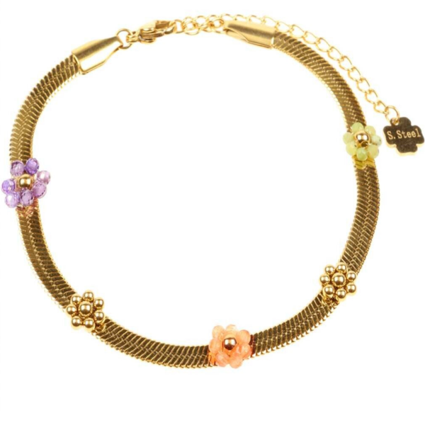 Armbandje plat met bloemetjes GOLD