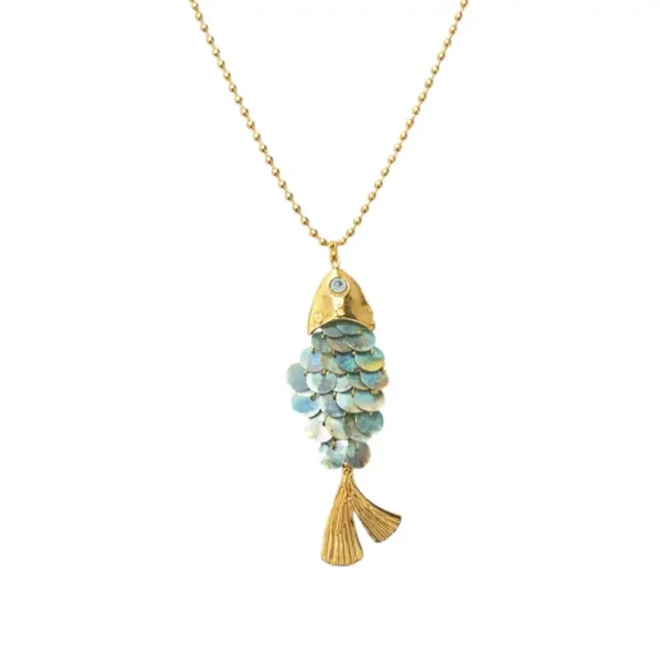 Ketting Turquoise Long Fish GOLD