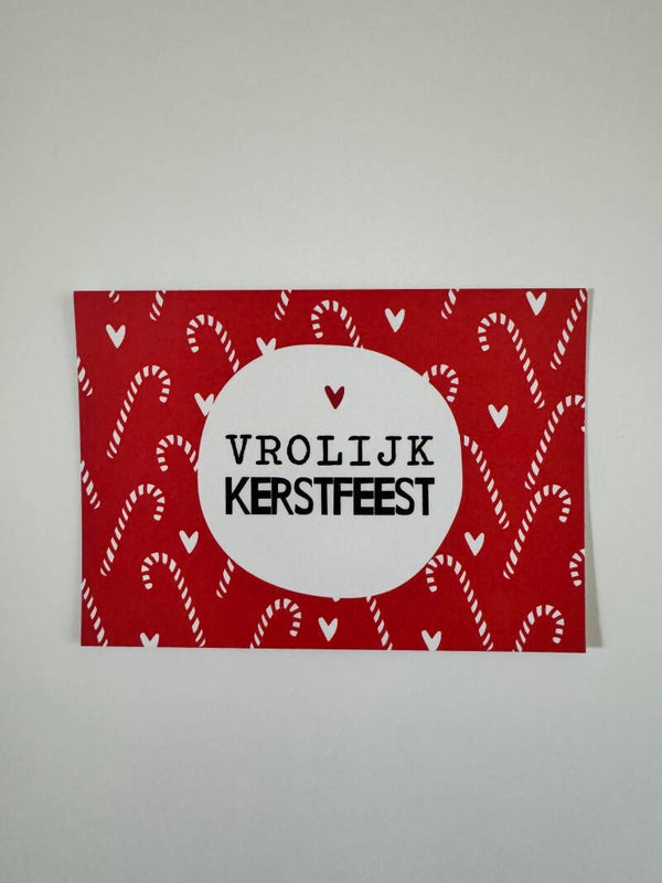 Kaartje vrolijk Kerstfeest diagonaal ROOD
