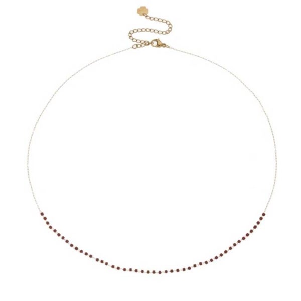 Ketting small half beads red with gold