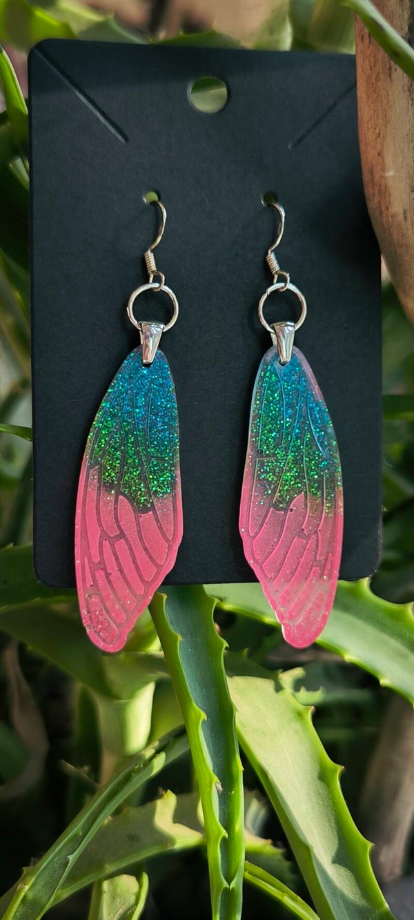 Boucles d'oreilles en résine ailes de libellule