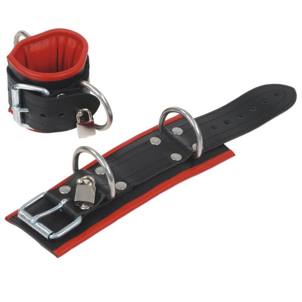 Handfessel abschliessbar mit 2 D Ringen rot 14026