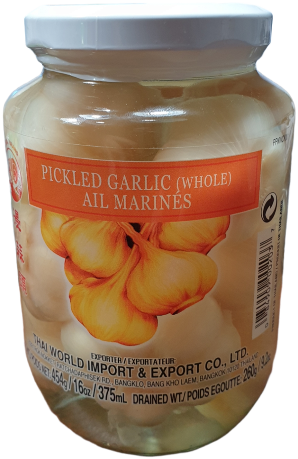 Pickled Garlic(Whole) all Marines 454g กระเทียมดอง (Cock Brand)