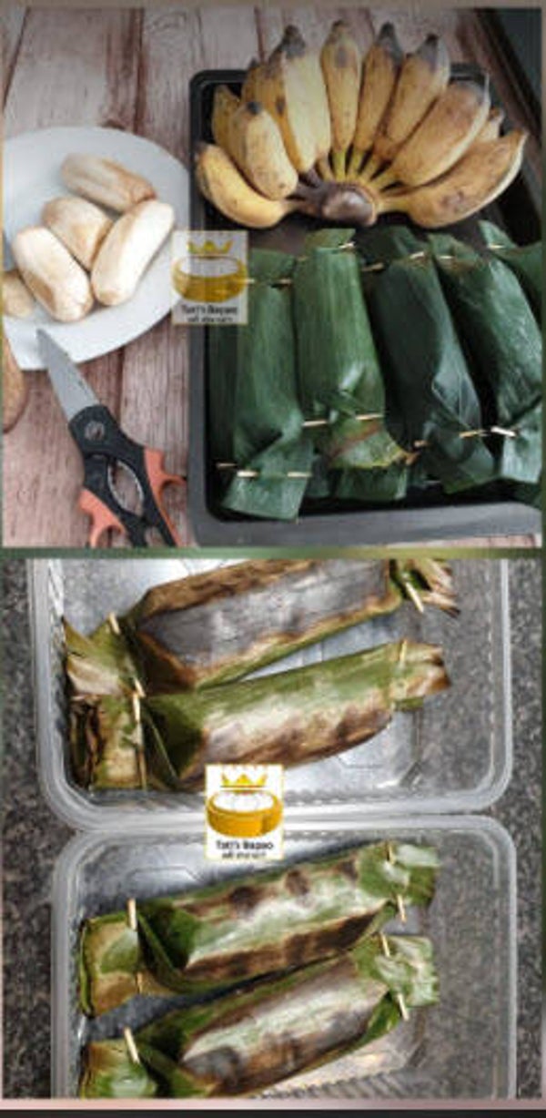 ข้าวเหนียวปิ้งไส้กล้วยน้ำหว้า Grilled Thai Banana Coconut Sticky Rice Homemade2 ชิ้น