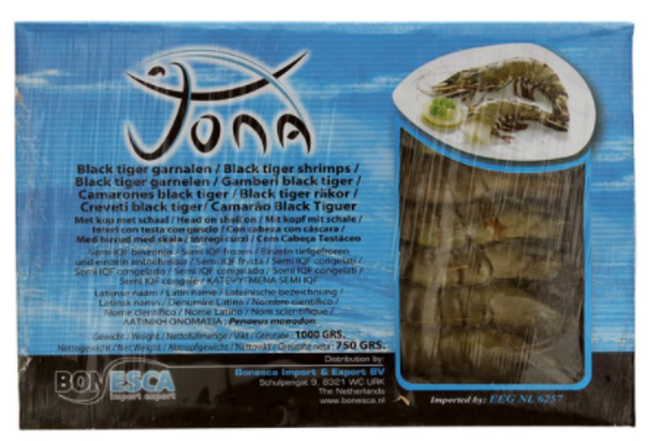 Black Tiger Garnalen HOSO 13/15  1 KG กุ้งไม่ปลอกเปลือก