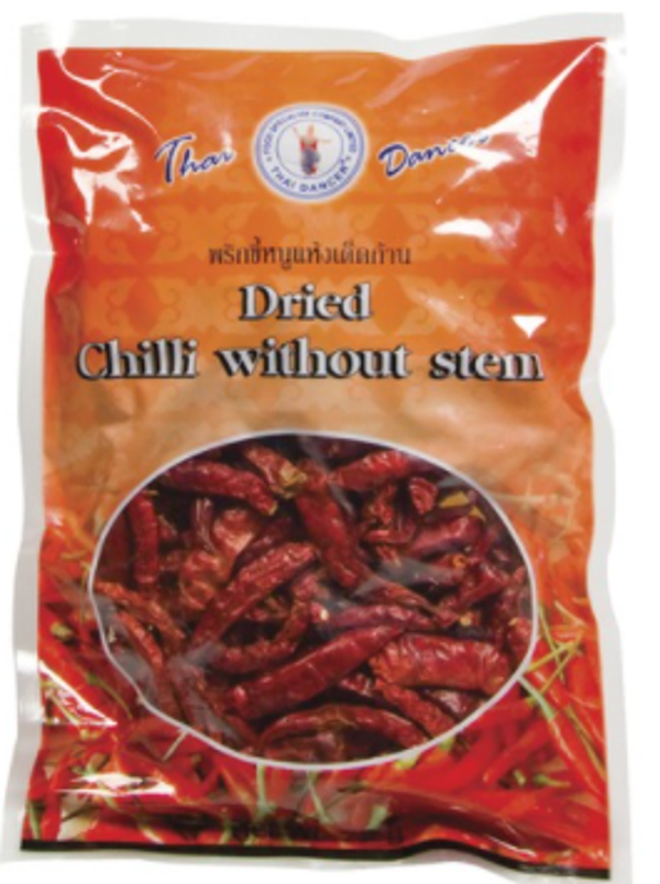 Dried Chili with out Stem75g พริกแห้งเด็ดขั้ว (Dancer Brand)