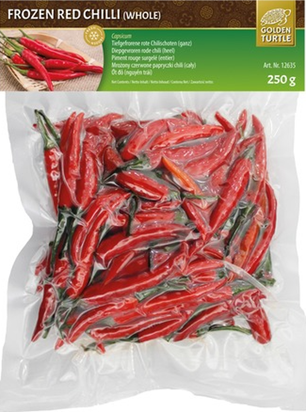Frozen Red Chilli (Whole) 250g พริกแช่แข็ง (Golden Turtle Brand)