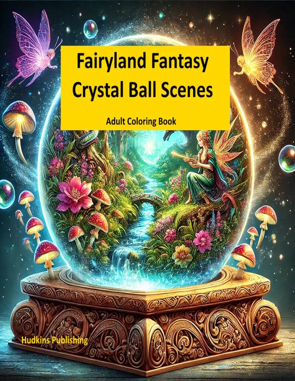 Fairyland Fantasy Crystal Ball Scenes, Adult Coloring Book, Hudkins Publishing