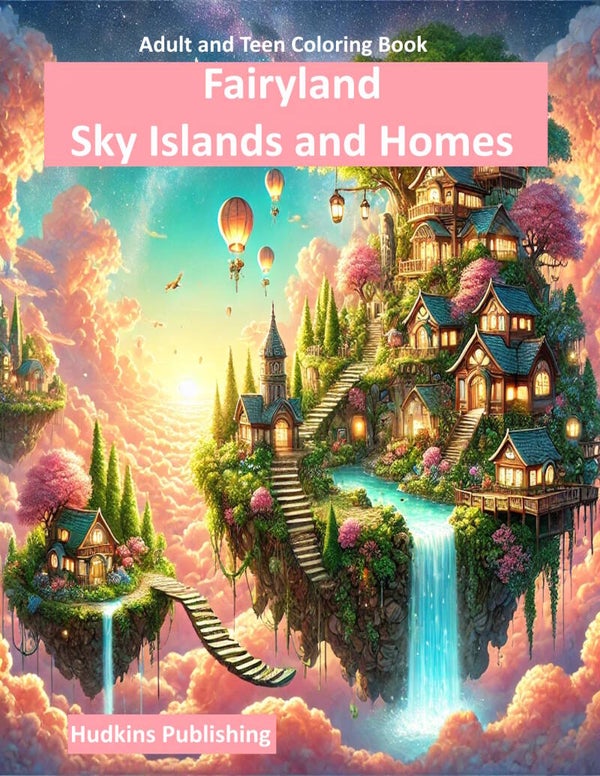 Fairyland Sky Islands and Homes, Adult Coloring Book, Hudkins Publishing