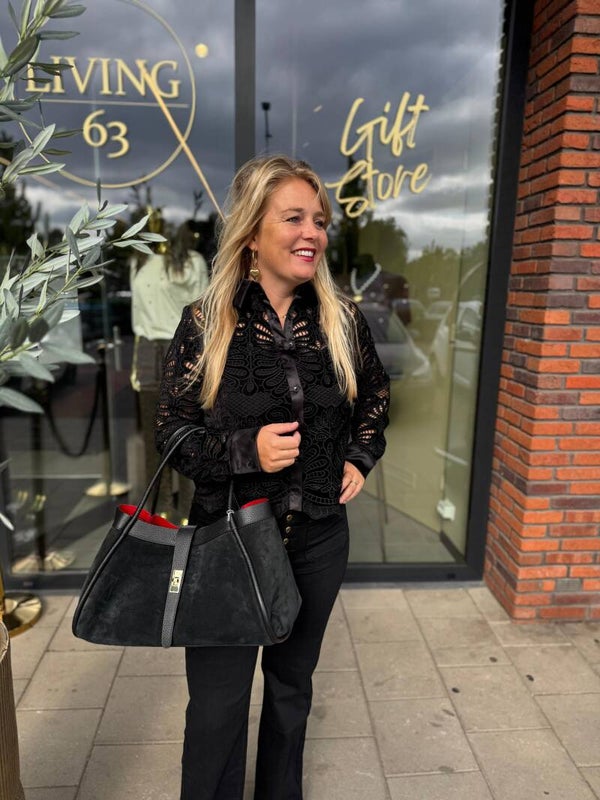Opengewerkte blouse zwart