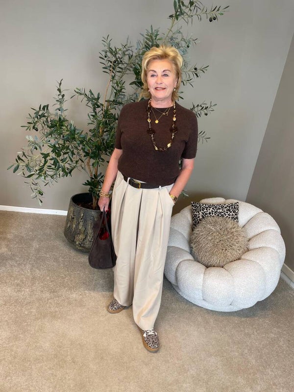 Wijde pantalon beige