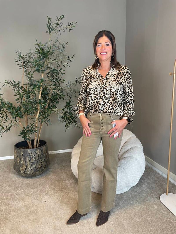 Jeans taupe met knopen
