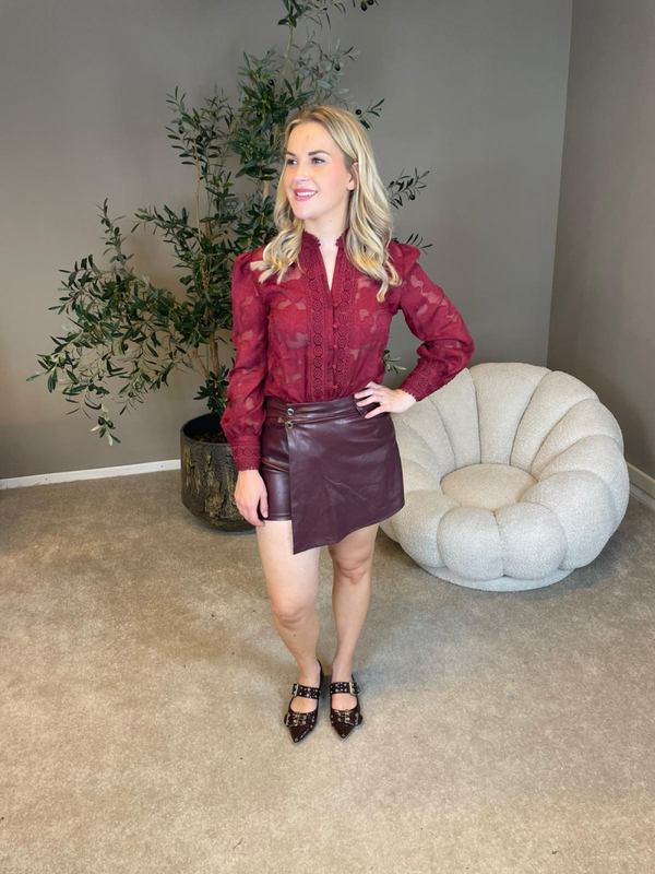 Leren overslag skort bordeaux