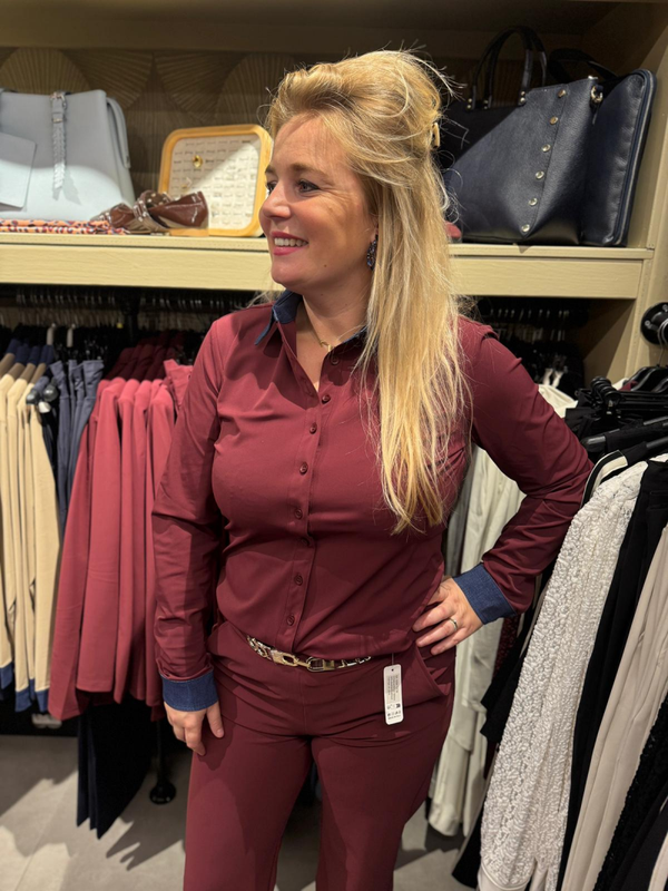 Mi Piace - blouse met denim kraag burgundy