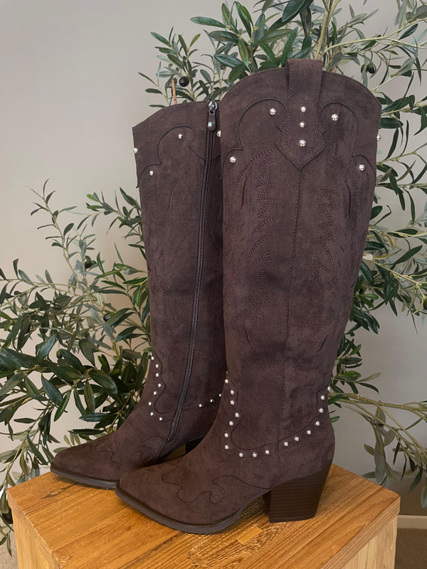 Lange cowboy laars bruin met studs