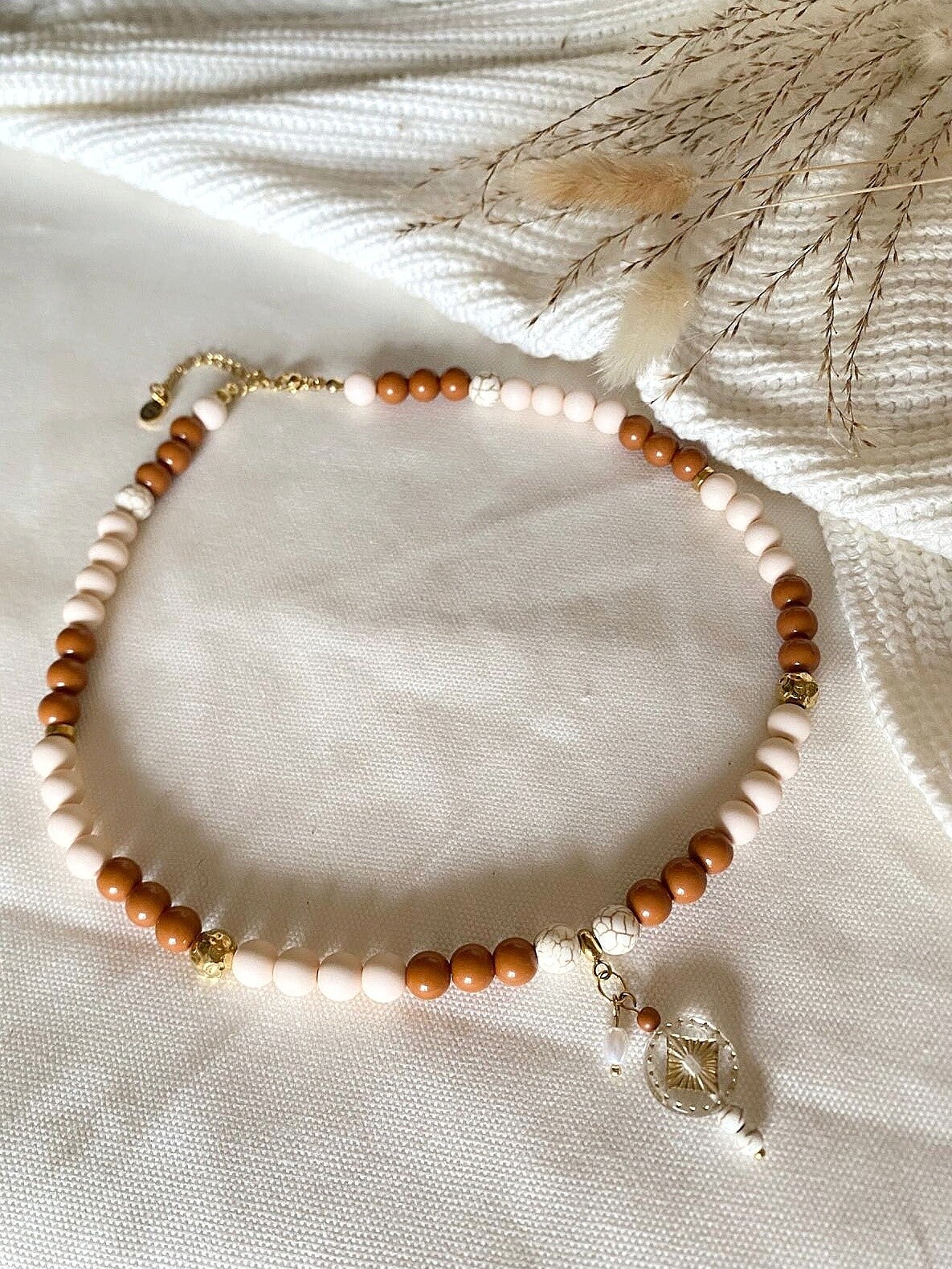 Kralenketting Gold & Beige Mix