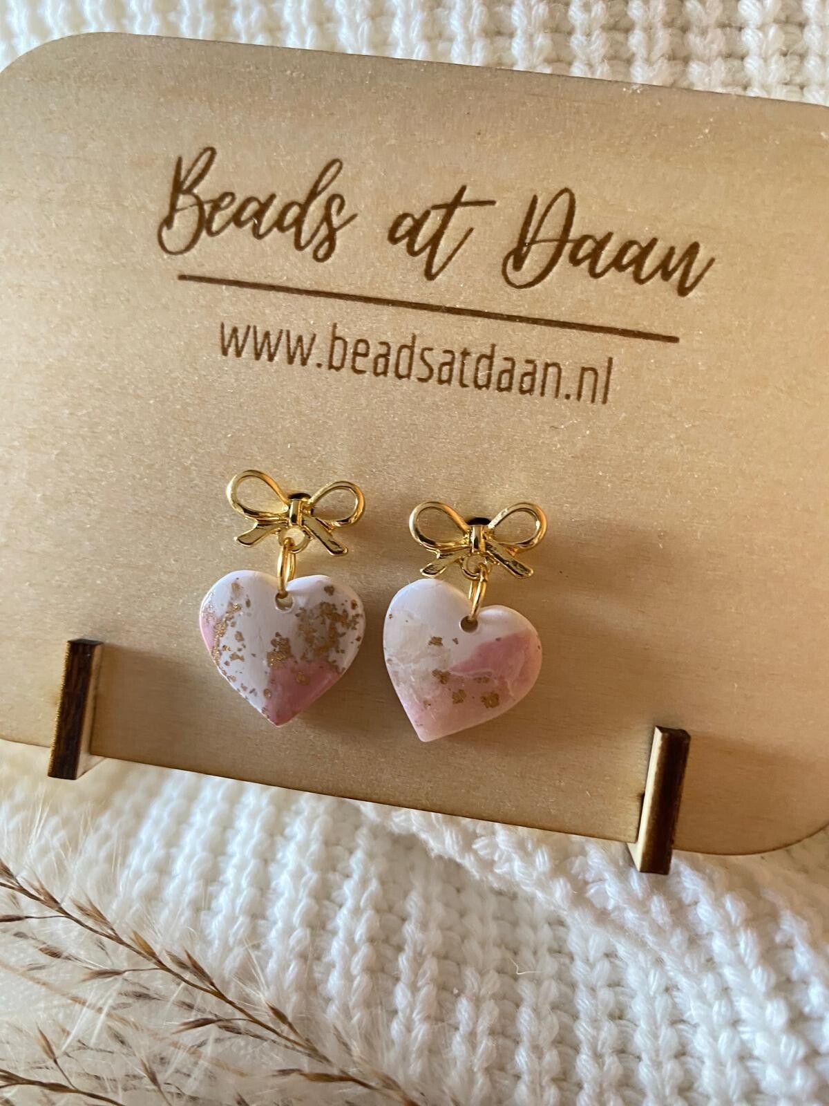 Oorbellen pink hearts & bow