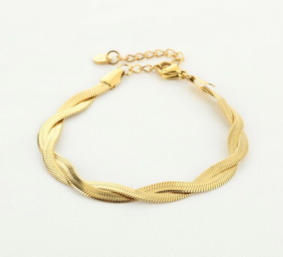 Gevlochten snake armband goud