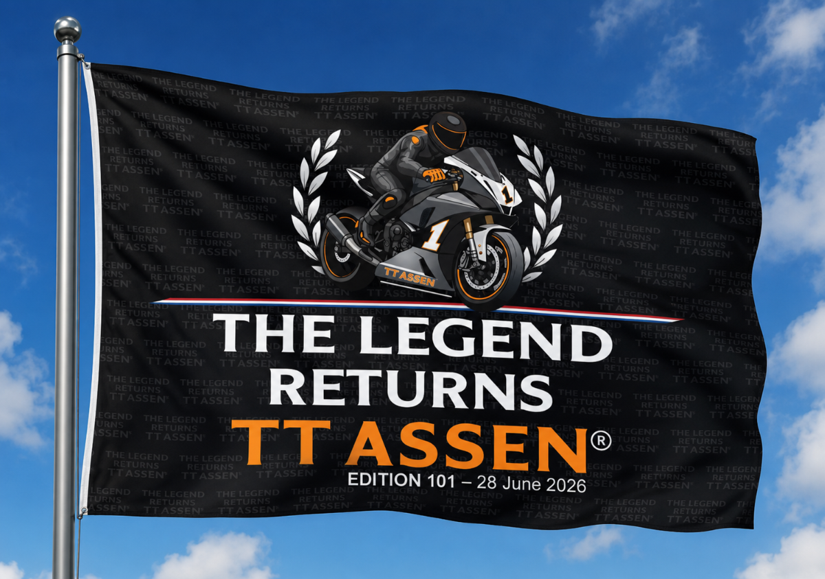 TT Assen vlag 2026 - TT merchandise -  TT Assen 2026 Vlag - Dutch TT Flag - Vlag TT Assen 2026 