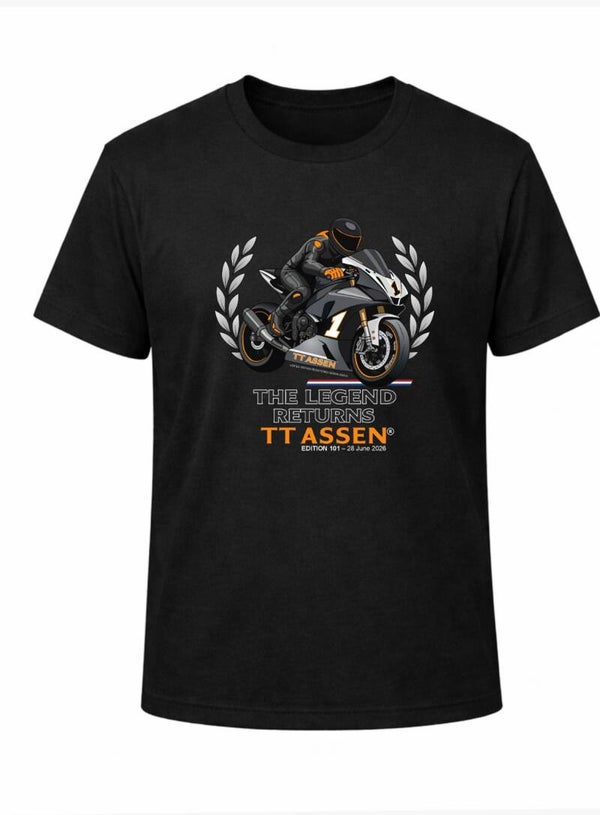 TT Assen 2026 T-shirt Limited Edition Zwart of Wit "The Legend Returns"®