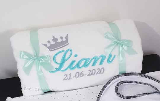 Plaid bébé Blanc crème Personnalisé Couronne prénom