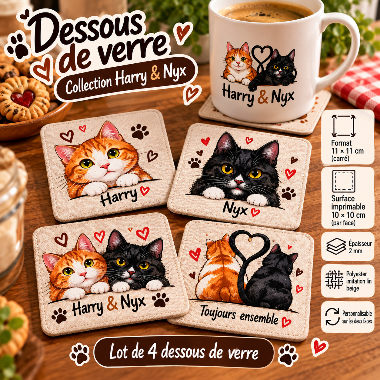 Dessous de verre – Collection Harry & Nyx – Lot de 4