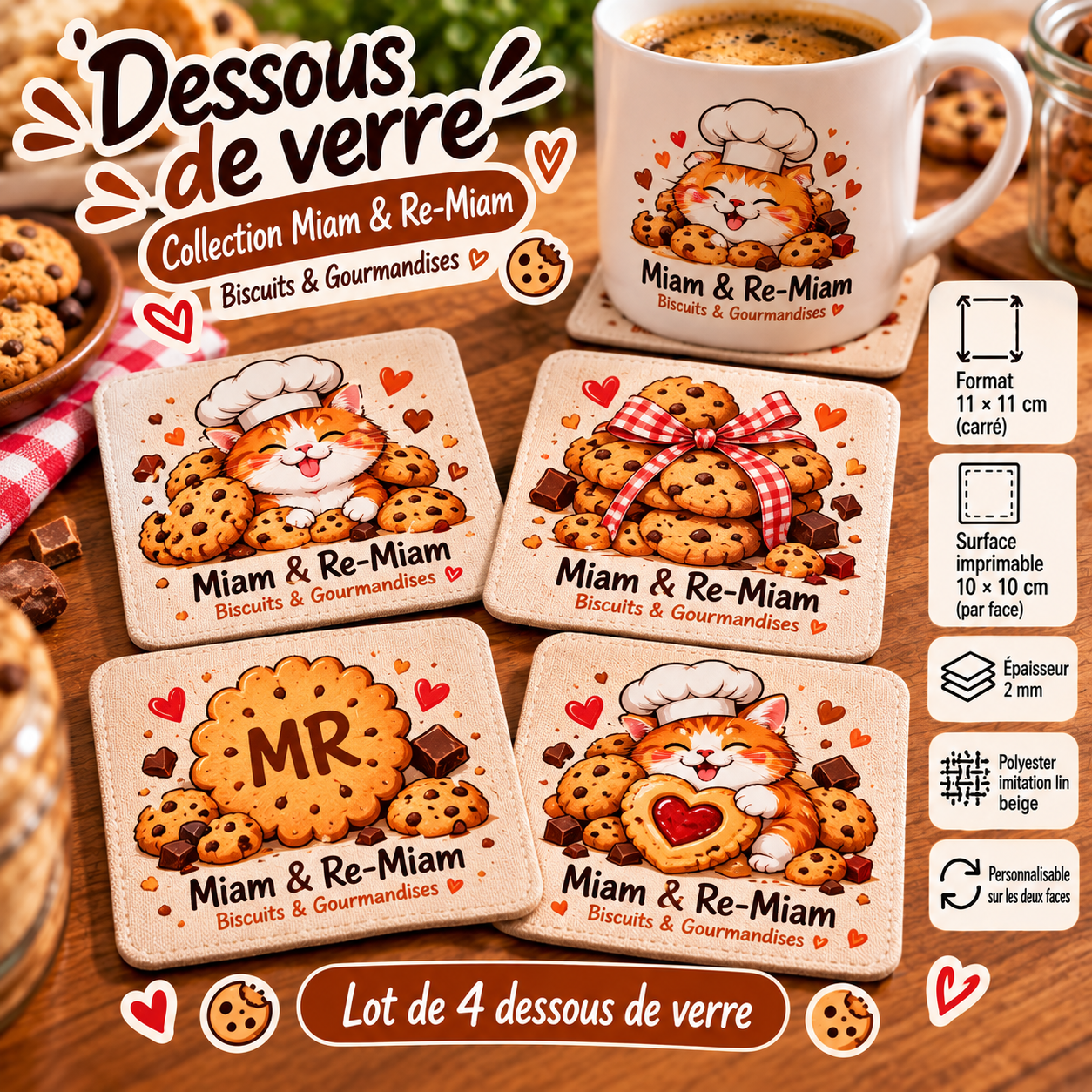Dessous de verre – Collection Miam & Re-Miam – Lot de 4