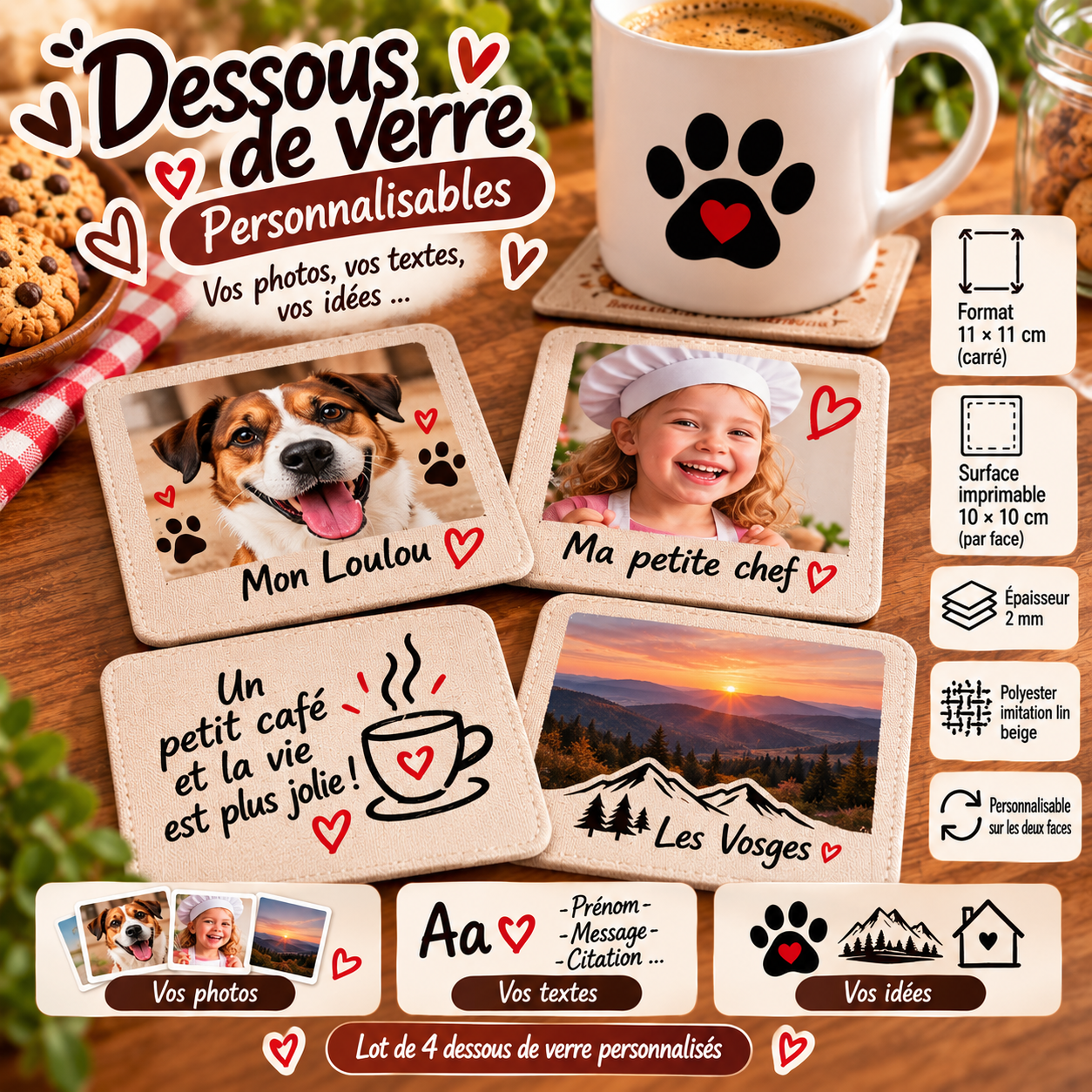 Dessous de verre personnalisés – Lot de 4