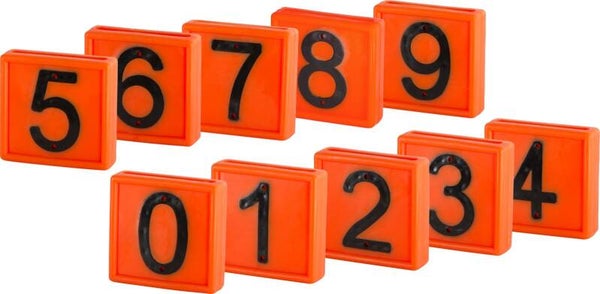 Halsbandnummer oranje - Plaquette numérotée orange - Numbering block orange - Nummernblock Orange
