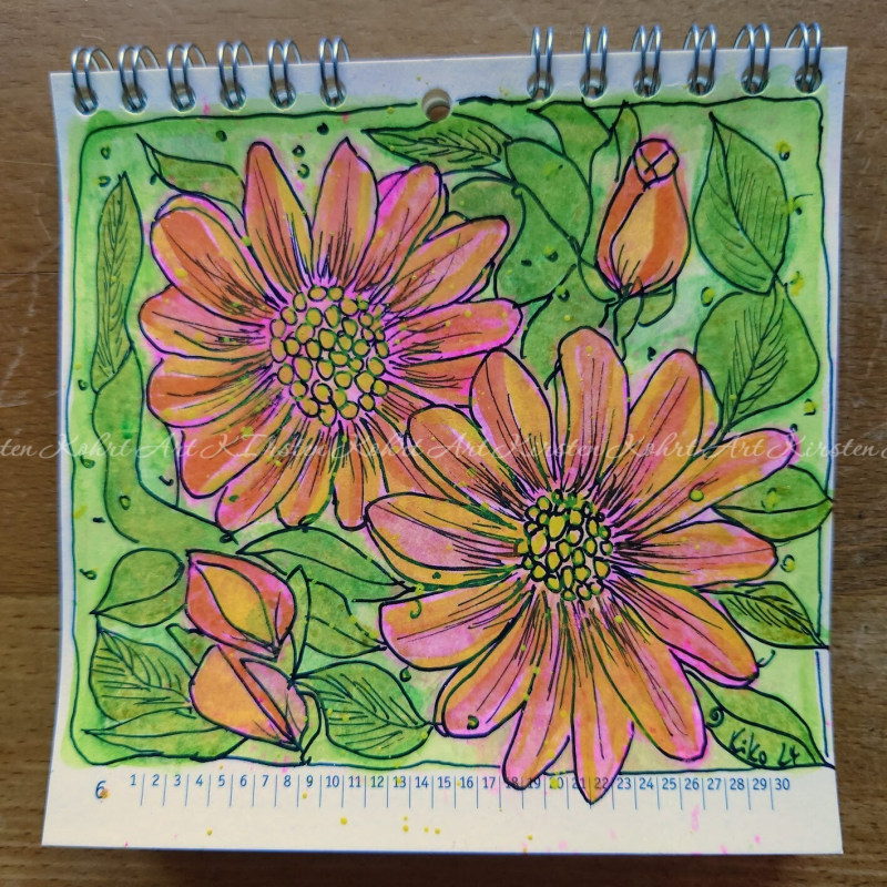 Immerwährender Wandkalender, 13 x 13 cm, handgemalt von Kirsten Kohrt Art , verfügbar , Aquarelle mit Rilke-Zitaten