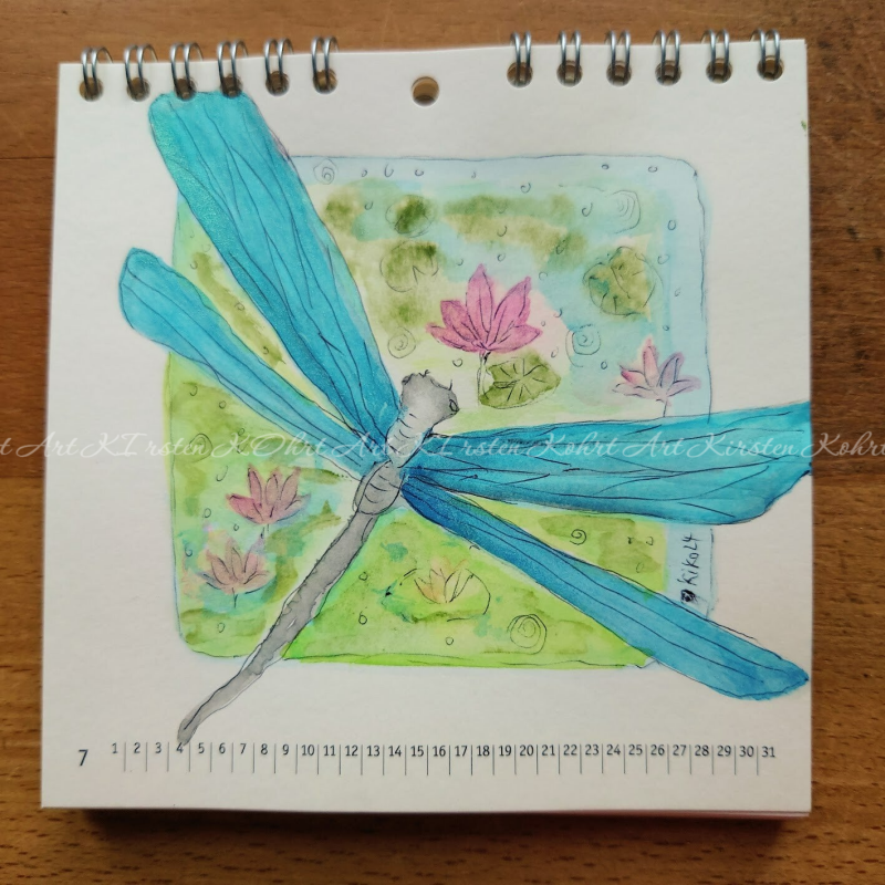 Dragonfly Libelle Wandkalender Art Kirsten Kohrt original Aquarelle 