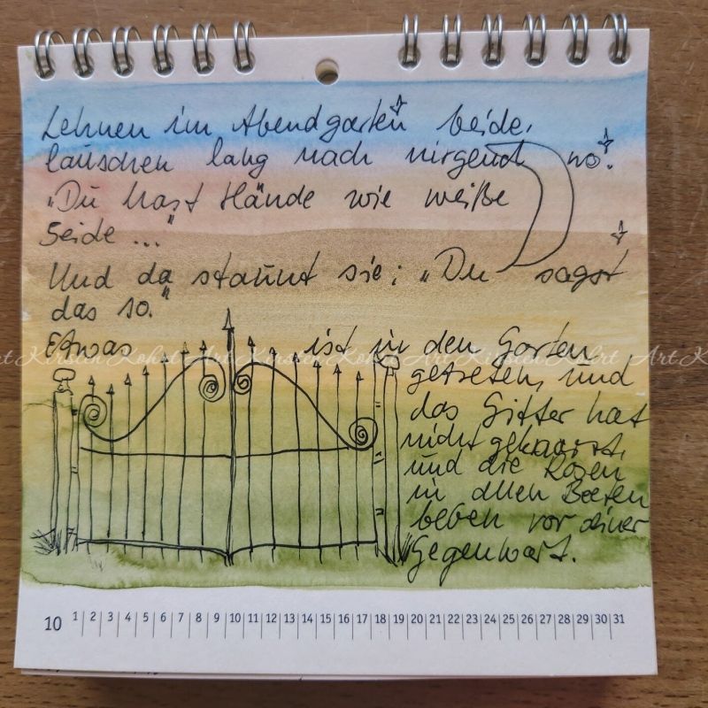 Immerwährender Wandkalender, 13 x 13 cm, handgemalt von Kirsten Kohrt Art , verfügbar , Aquarelle mit Rilke-Zitaten