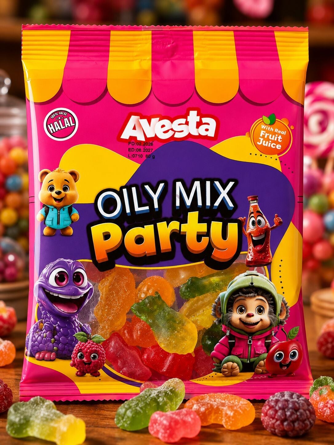 🍭 Avesta Oily Mix Party 80g – Fruchtgummi Spaß mit echtem Fruchtsaft!