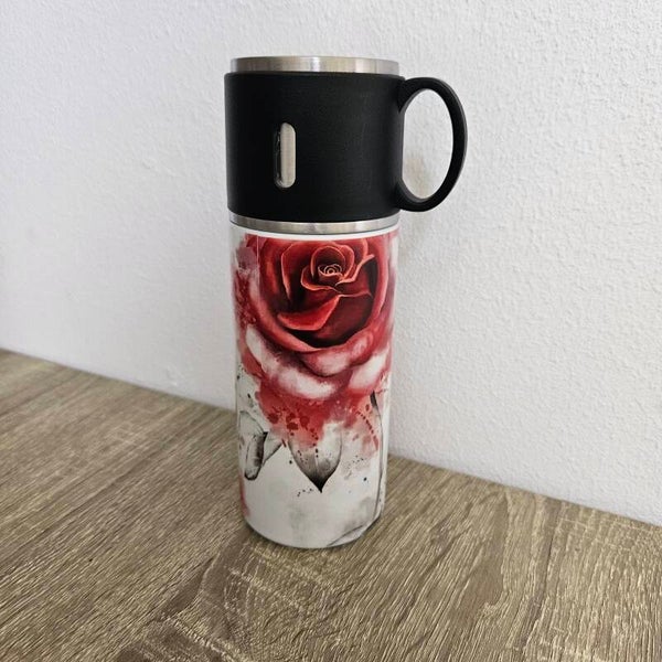 Thermosfles met beker bedrukt met rozen